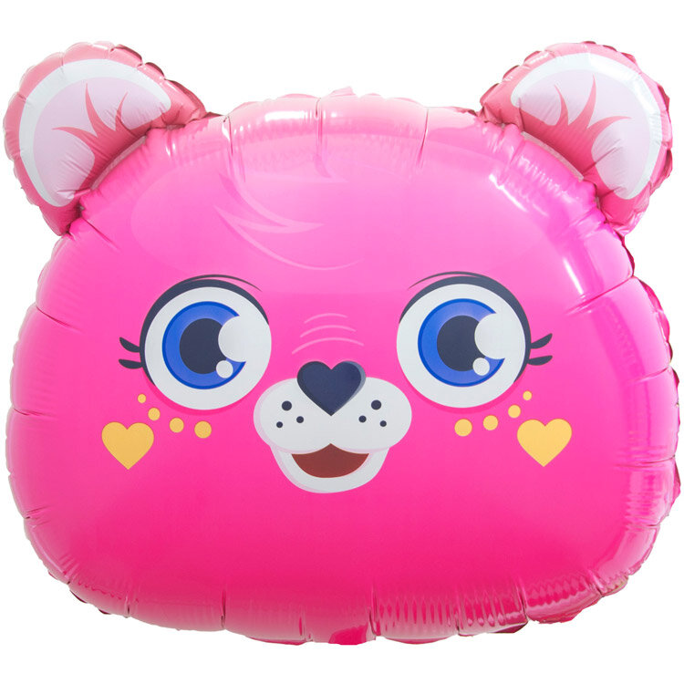 Воздушный шар из фольги. Фигура. Мишка, Золотые сердечки, Розовый (23'/58 см, CHN)