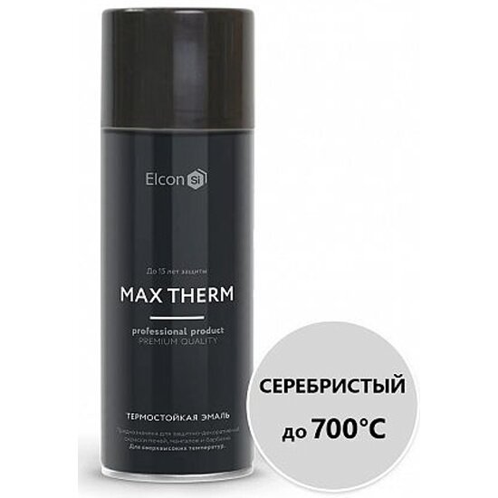 Аэрозольная термостойкая эмаль Elcon Max Therm, до +700 °С, 520 мл, серебристая