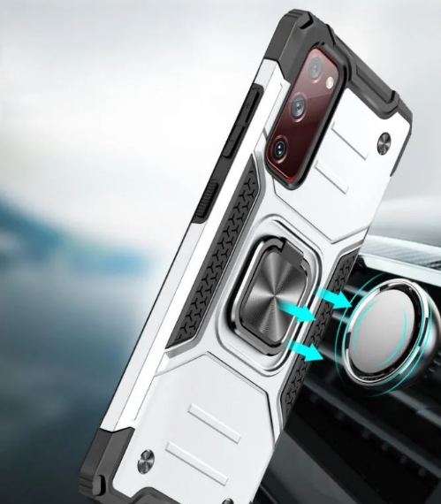 Противоударный чехол для Samsung Galaxy A54 5G серебро с пластиной для магнитного автодержателя и кольцом подставкой