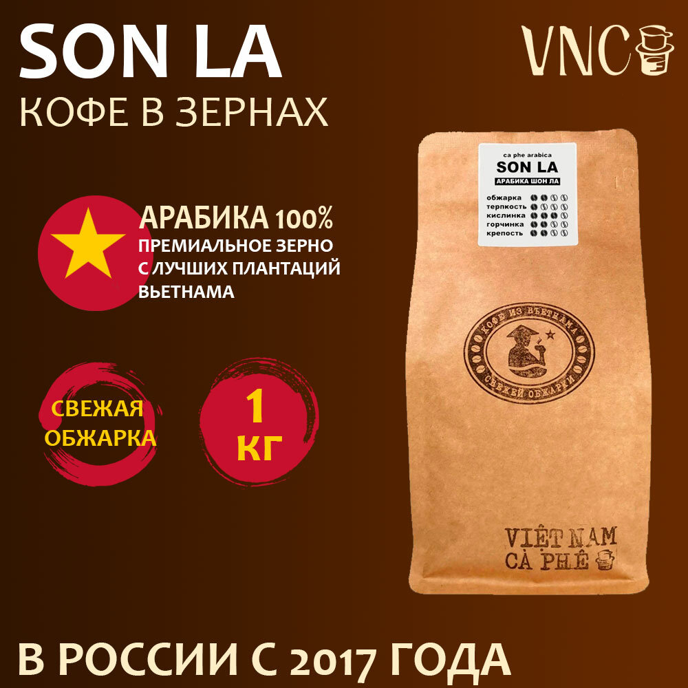 Кофе в зернах VNC Арабика "Son La" 1 кг, Вьетнам, свежая обжарка, (Шонла)