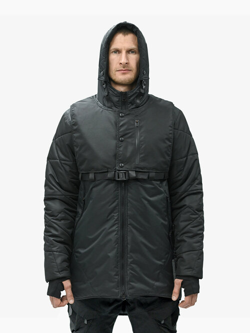 куртка IGAN зимняя, силуэт свободный, манжеты, внутренний карман, подкладка, несъемный капюшон, карманы, капюшон, размер S, черный