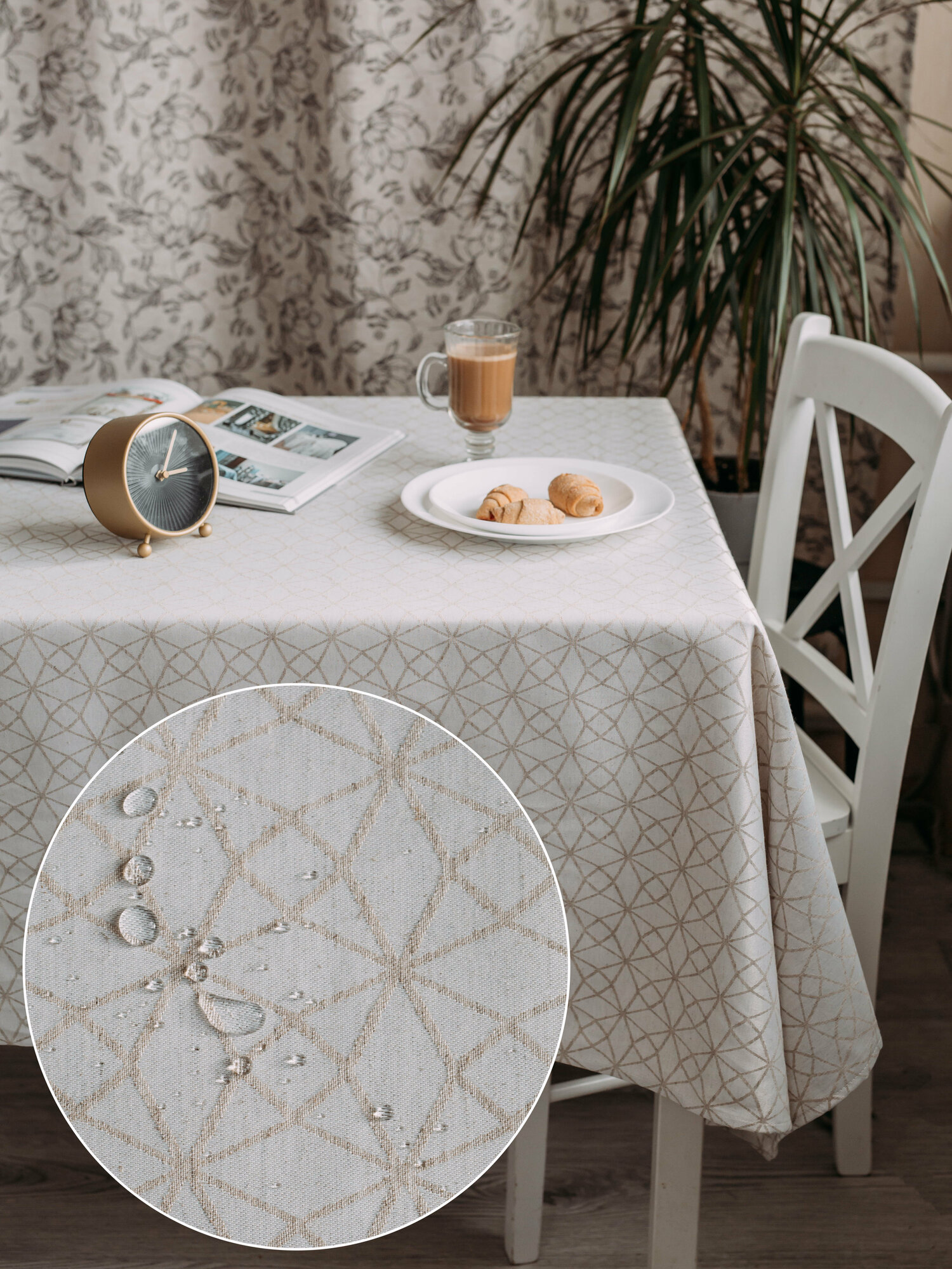 фото Скатерть столовая прямоугольная, текстиль, лен/пэ, 220*148 см, 1 штука