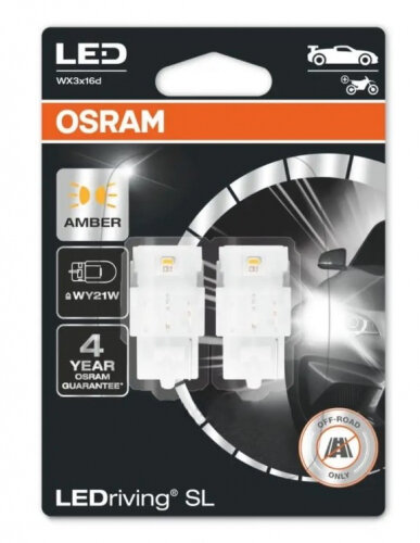 Лампа автомобильная Osram LEDriving SL WY21W 12V-LED (WX3x16d) 1,3W Amber, 3 пок. бл.2шт, 7505DYP-02B