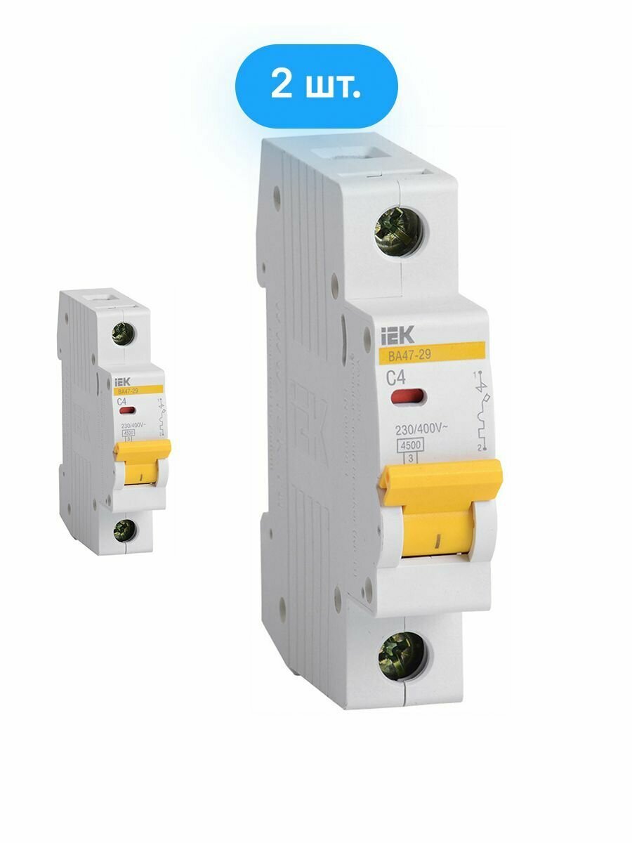Автоматический выключатель IEK ВА47-29 1P 4А характеристика C (комплект из 2 шт)