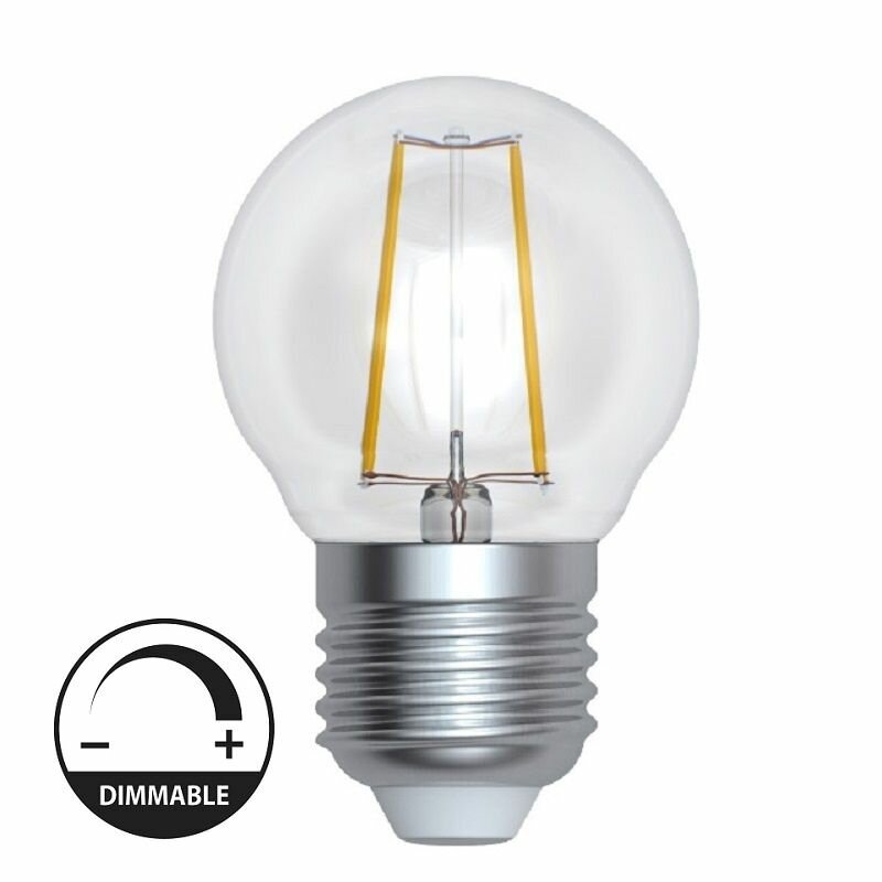 Лампа диммируемая LED FILAMENT Е27 Шар 220v 9Вт 3000К D45*78мм Прозрачная колба 750Лм