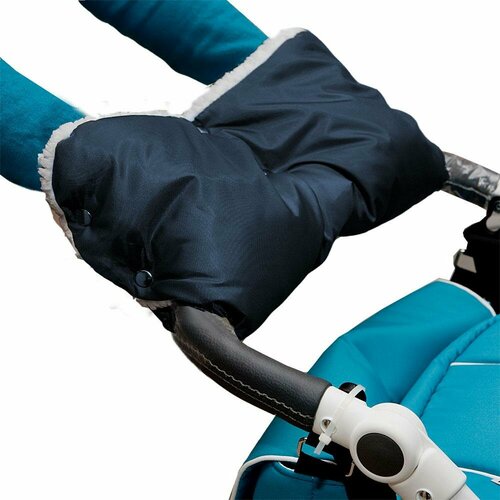 Муфта для коляски с искусственным мехом и плащевкой, синяя.