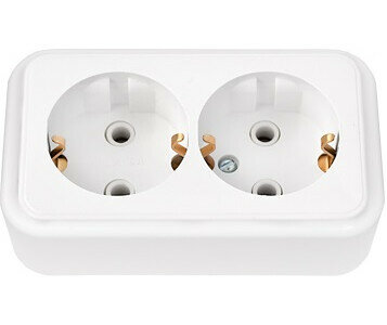 Розетка двойная наружная с заземлением BYLECTRICA Пралеска белая (РА16-261)