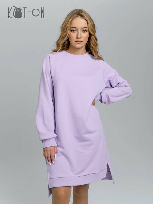 Платье KOT-ON, свободный силуэт, миди, карманы, утепленное, размер S/44, фиолетовый