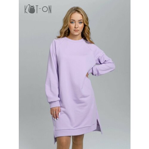 Платье KOT-ON, свободный силуэт, миди, карманы, утепленное, размер XS/42, фиолетовый