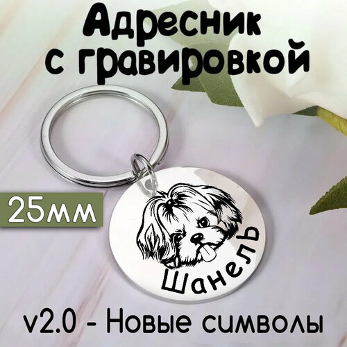Адресник для собак и кошек с гравировкой, 25mm. Нерж сталь. Серебро матовый