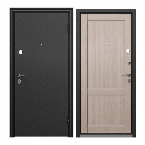 Дверь входная для квартиры Torex Flat-L 950х2050 правая, тепло-шумоизоляция антикоррозийная защита, замки 4го и 2го класса, черный/бежевый