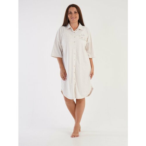 Халат Vienetta, размер 58, бежевый женский пижамный комплект с коротким рукавом и отложным воротником