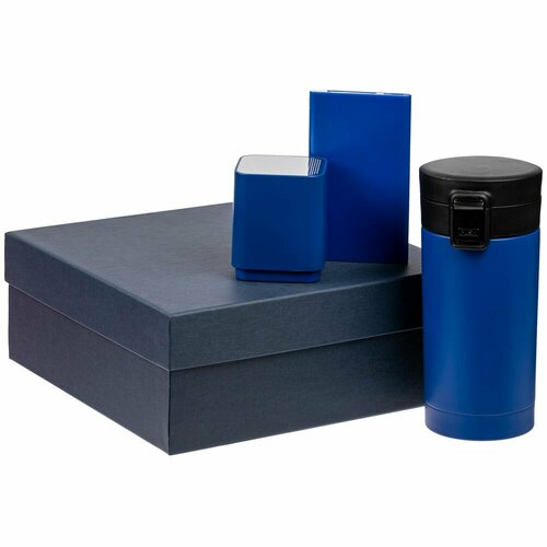Набор Working Energy, синий, коробка: 23х23х9,5 см, аккумулятор, колонка - пластик; термостакан - пищевая сталь, пластик