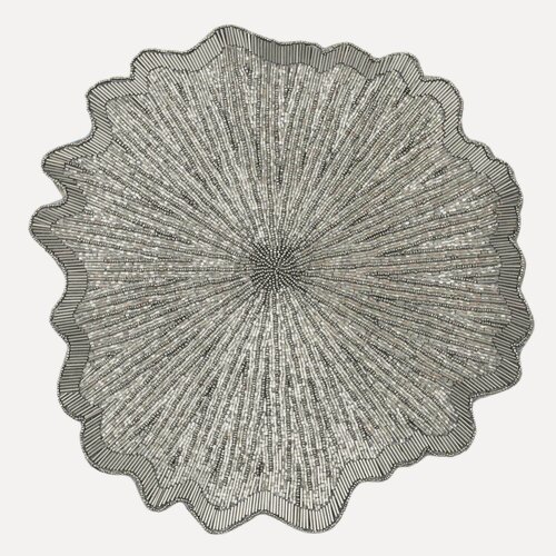 Изображение товара (W)Салфетка под приборы, 36 см, бисер, круглая, серо-серебристая, Art beads-t, Kuchenland