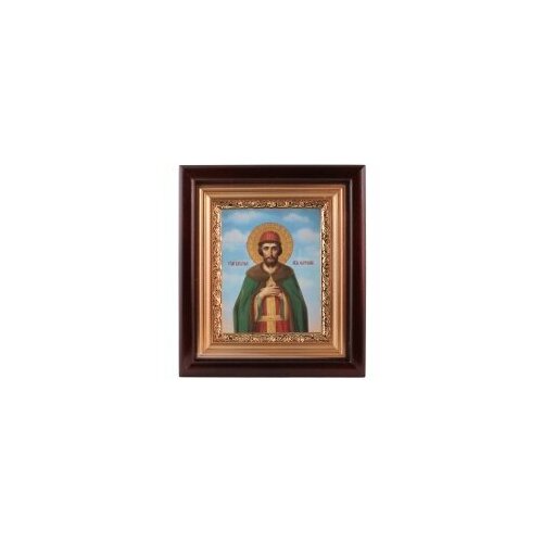 Икона в киоте 11*13 сложный канвас, риза-рамка золочёная Святослав #95384