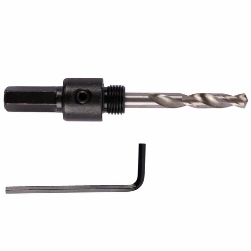 Хвостовик для биметаллической коронки по металлу Derzhi до 30мм, шестигранный, со сверлом