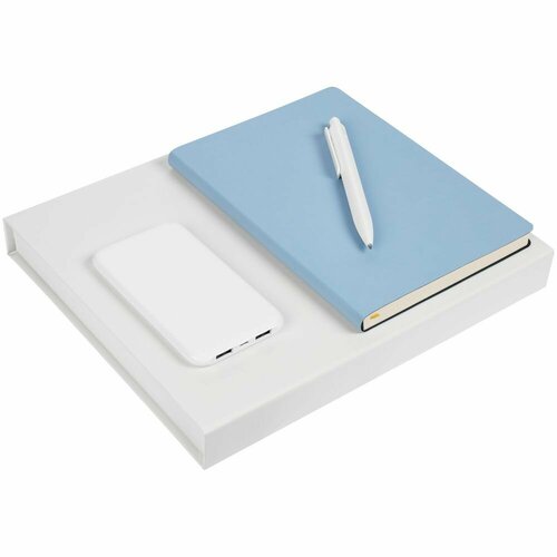 Набор Flex Shall Recharge, голубой, 27,5х23,7х3,5 см, ежедневник - искусственная кожа; ручка - пластик; внешний аккумулятор - покрытие софт-тач, плас
