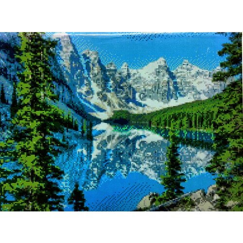 Алмазная мозаика Зимний горный пейзаж 40/50 утес и лес у реки , озеро, горы, зима, грот, снег