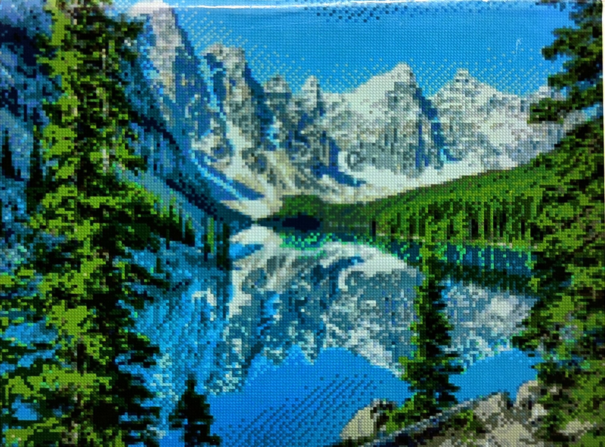 Алмазная мозаика "Зимний горный пейзаж" 40/50 утес и лес у реки , озеро, горы, зима, грот, снег