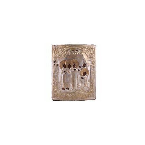 Икона живописная Явление БМ Прп. Сергию Радонежскому 26х31 оклад 19 век #166451