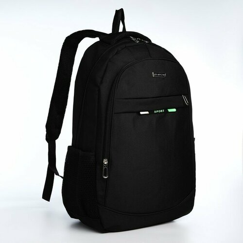 Рюкзак 35х16х50 см, отд на молнии, 2 н/кармана, 2 б/кармана, черный/зеленый рюкзак mikimarket текстиль зеленый