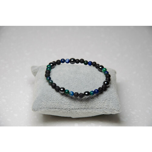 фото Браслет, вулканическая лава, хризоколла, гематит, 1 шт., размер 16 см, размер s, черный nika_art