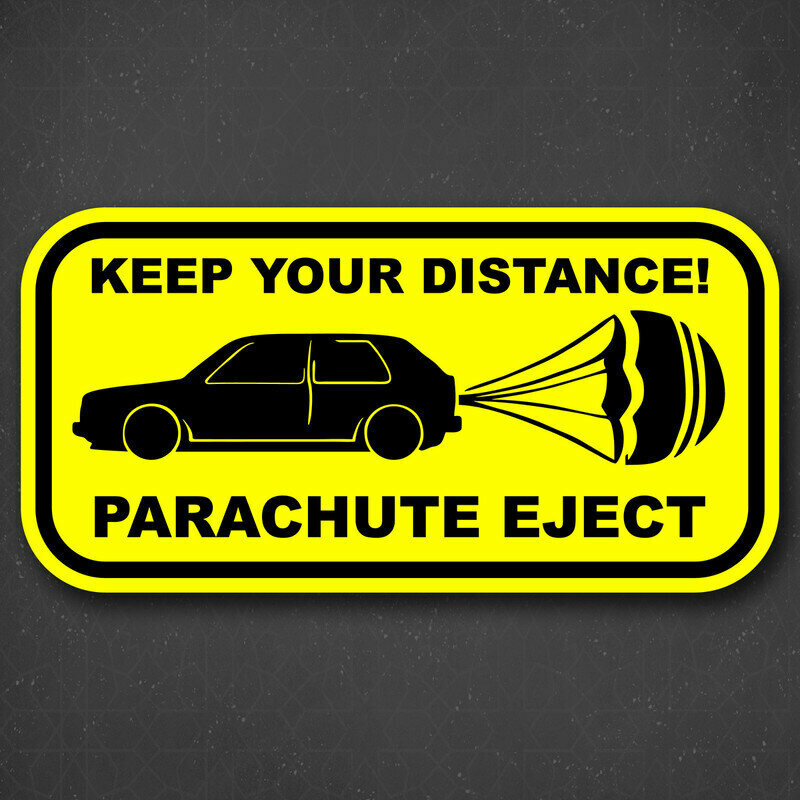 Наклейка на авто "Желтый знак - держи дистанцию Keep distance" 24x12 см