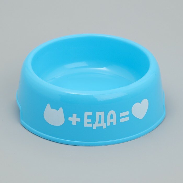 Пушистое счастье Миска пластиковая «Еда для кота», 250 мл, голубая - фотография № 2
