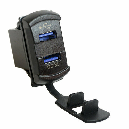 Разъем USB в авто (врезные) 12V-24V 2USB QC3.0 + Вольтметр (прямоугольный)