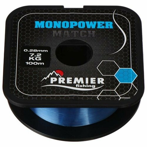 фото Леска preмier fishing monopower мatch, диаметр 0.28 мм, тест 7.2 кг, 100 м, голубая (комплект из 9 шт) premier fishing