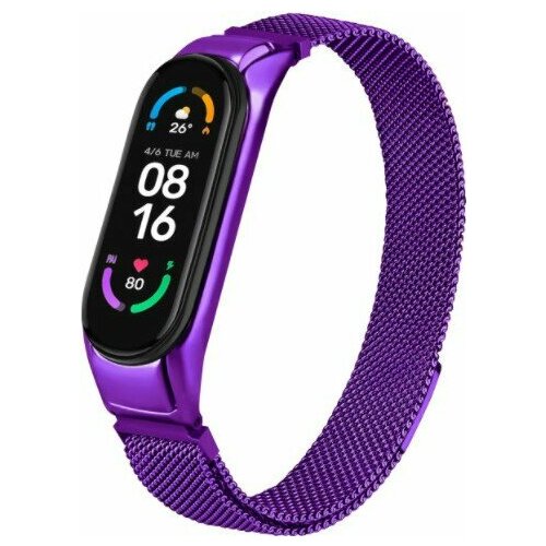 Металлический ремешок для фитнес-трекера Xiaomi Mi Band 5 и 6 / Стальной браслет миланская петля для умных смарт часов Сяоми Ми Бэнд 5 и 6 / Светло-фиолетовый, размер S (запястье 135–150 мм), XL (запястье 180–200 мм), L (запястье 160–180 мм), XS (запястье 120–135 мм)