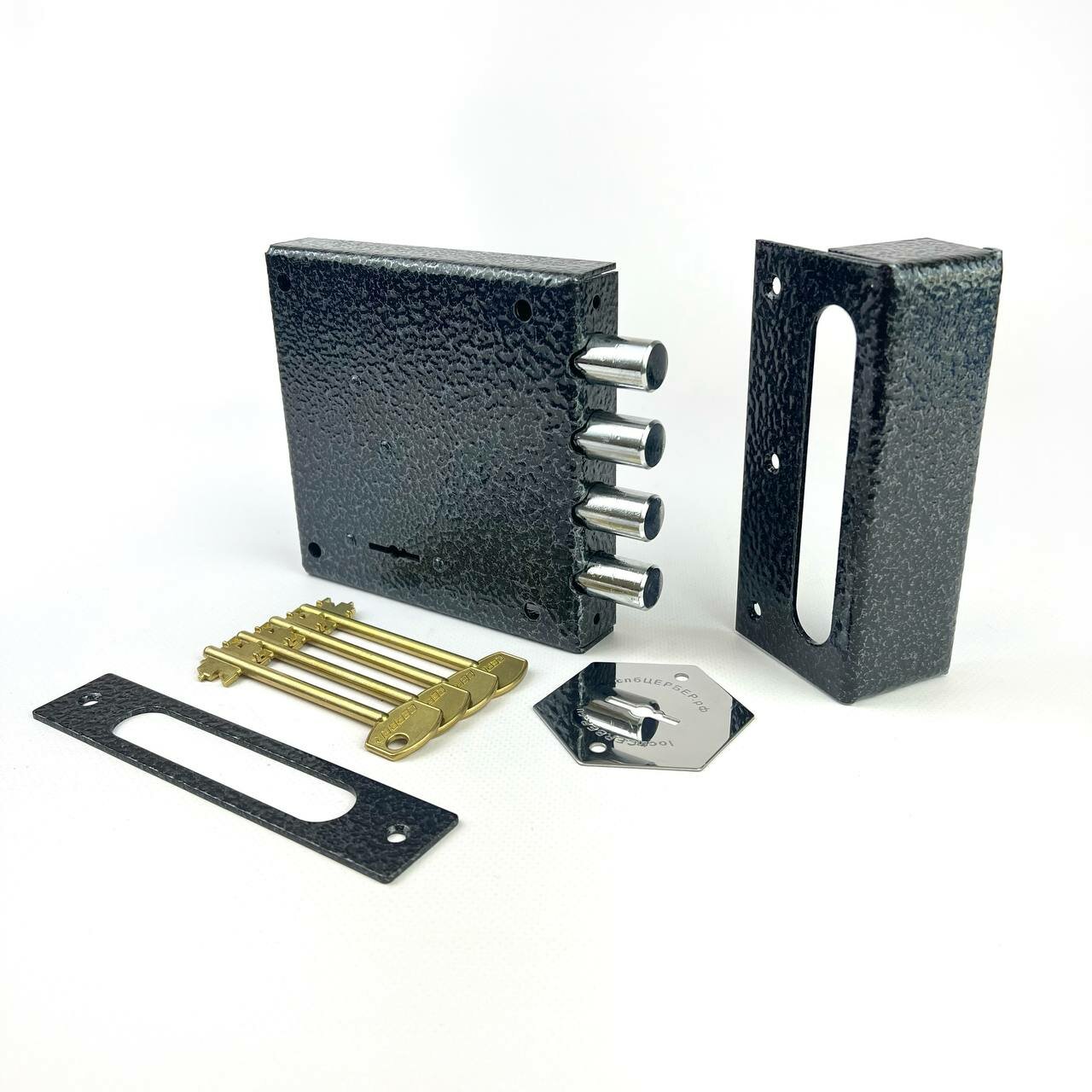 фото Замок накладной дверной сувальдный с задвижкой CERBER С2-4.3 026 (4 ключа по *60 мм) без ответной планки