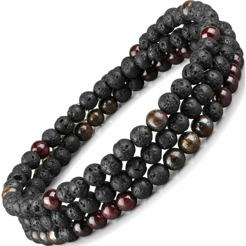 фото Браслет everiot, бронзит, гранат, вулканическая лава, размер 19 см, черный