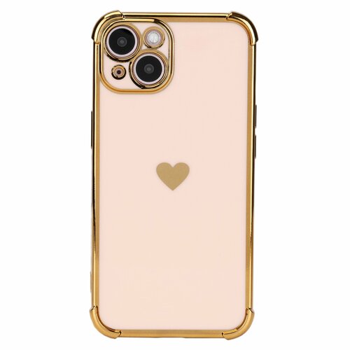 Чехол глянцевый с сердечком розовый на iPhone 14
