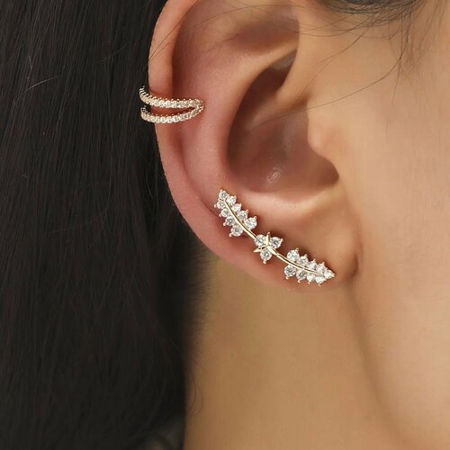 фото Серьги каффы, одиночные azimut c.o. jewelry and accessories, циркон, бело-золотой