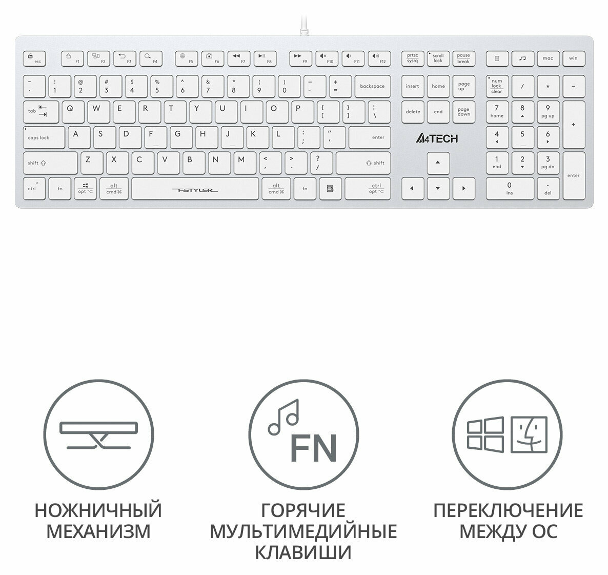 Клавиатура A4Tech Fstyler FX50 белый (fx50 white) - фото №13
