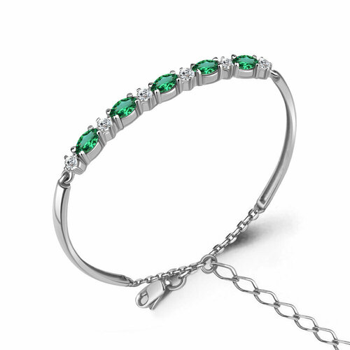 фото Браслет diamant online, серебро, 925 проба, фианит, изумруд синтетический, длина 16 см.