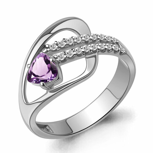 фото Кольцо diamant online, серебро, 925 проба, аметист, фианит, размер 17.5, фиолетовый