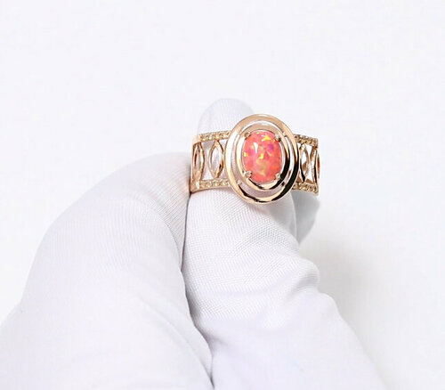 Кольцо Diamant online, золото, 585 проба, опал, фианит, размер 18, розовый