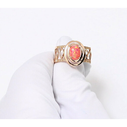фото Кольцо diamant online, золото, 585 проба, опал, фианит, размер 18, розовый
