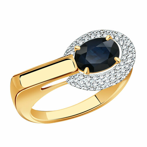 фото Кольцо diamant online, золото, 585 проба, бриллиант, сапфир, размер 18