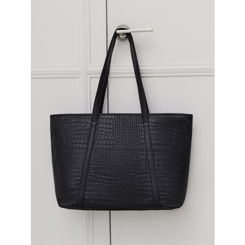 Сумка шоппер , фактура под рептилию, черный