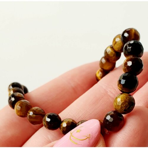 фото Славянский оберег, браслет тигровый глаз натуральный камень, тигровый глаз, 1 шт., размер 8 см, диаметр 8 см, коричневый, горчичный никамагия
