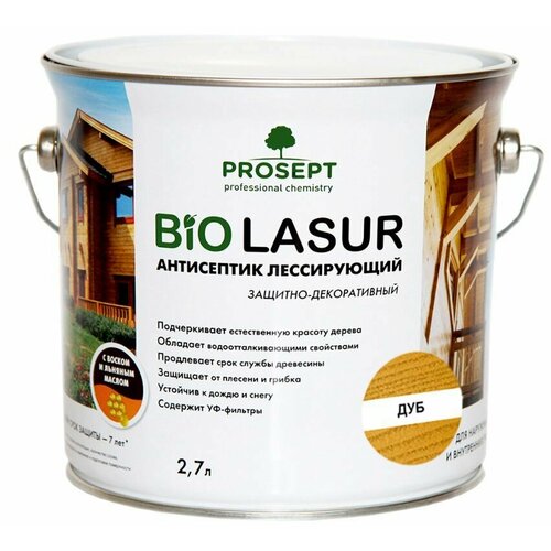 Антисептик лессирующий защитно-декоративный PROSEPT BiO LASUR дуб 2,7 л + перчатки