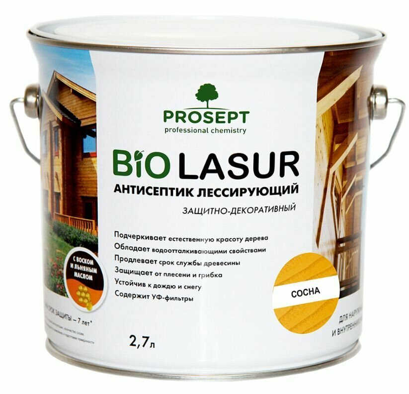 Антисептик лессирующий защитно-декоративный PROSEPT BiO LASUR сосна 27 л + перчатки