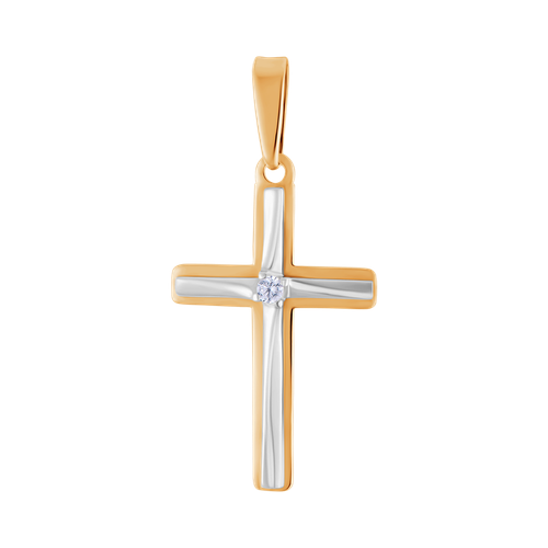 Крестик Ювелир Карат, красное, белое золото, 585 проба, бриллиант крест золотой с бриллиантами арт 1231997
