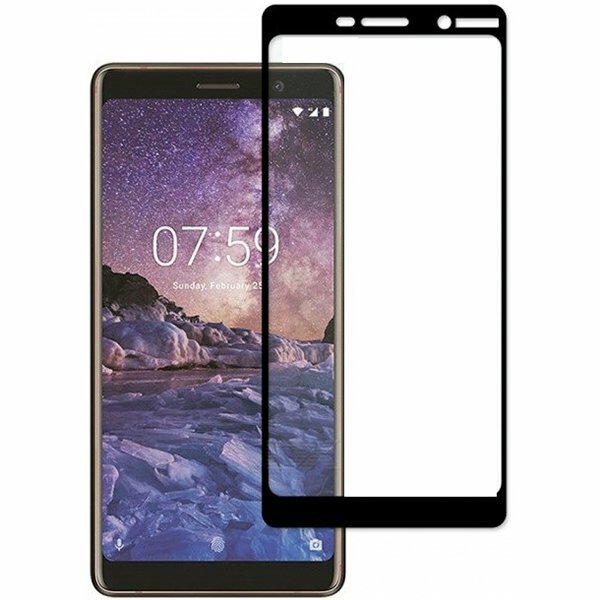 Защитное стекло 3D Tempered Glass для Nokia 7 Plus полный клей ( черная рамка )