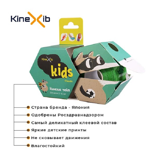 Кинезио тейп Classic Kids Енот 4 см х 4 м Зеленый