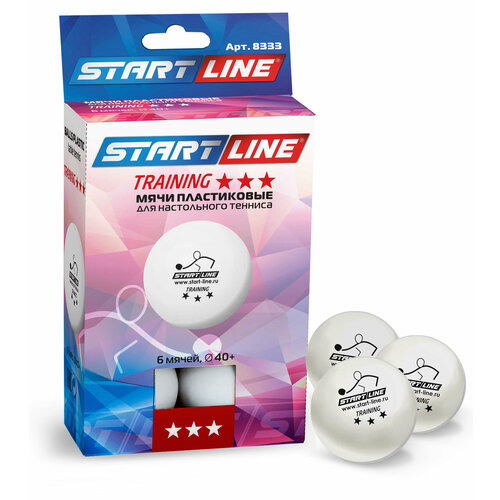 Мячи для настольного тенниса Start Line TRAINING 3*, 6 мячей в упаковке, белые.