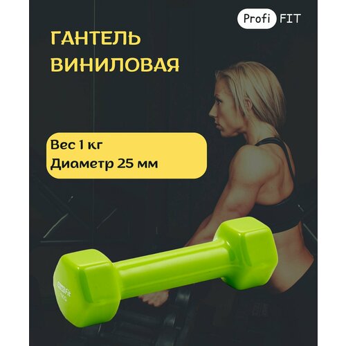 Гантель в виниловой оболочке шестигранник 1 кг зеленая PROFI-FIT 660₽